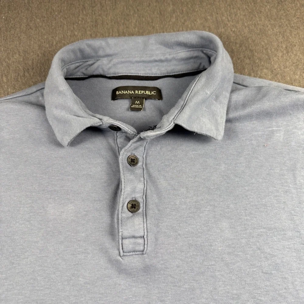 Banana Republic Mens Short Sleeve Polo Shirt Blue Gray Jersey Logo 1588968 M